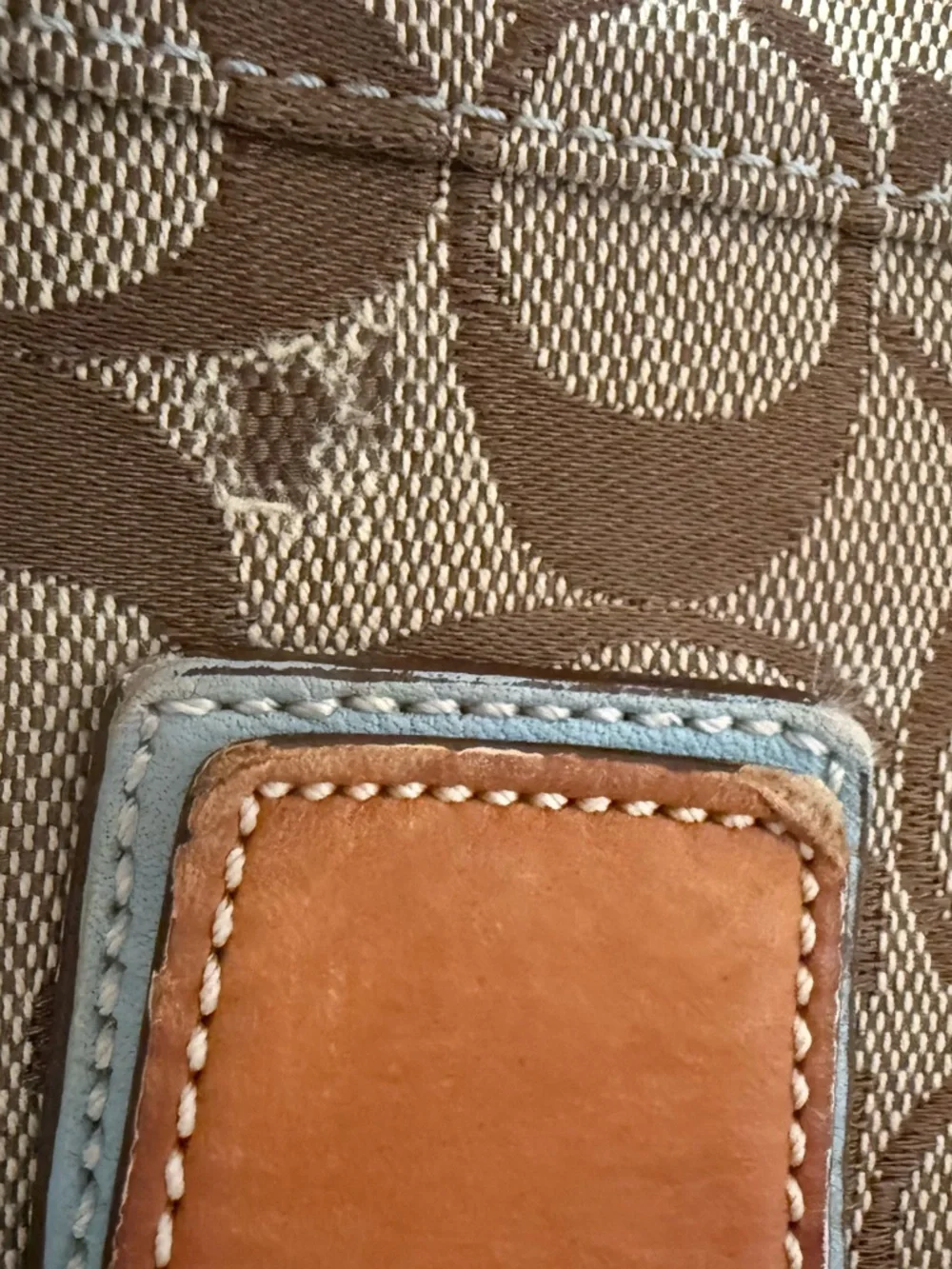 Coach Soho Signature Shoulder Bag Y2K 2006 Buckle Canvas Blue Trim